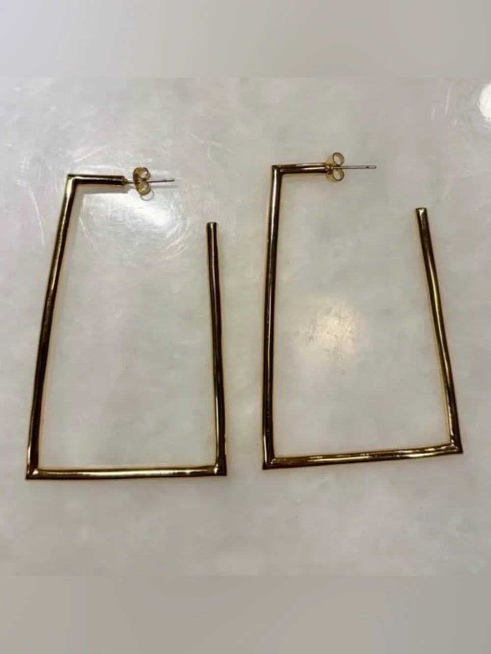Geometric Hoop Earrings Gold Tone 3” Bold Modern